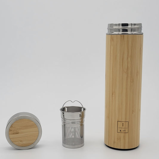 Bamboo bottle with infuser. Tea lovers gift. Loose leaf tumbler strainer. Travel bottle. Coffee cup, Iced tea tumbler, Hot and cold resistant I&m