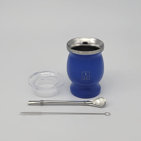 Mate Gourd Set- (Mate, Bombilla, cleaner, Straw) Mate Cup- Mate Mug- Mate calabaza de acero - I&m - Color: Blue