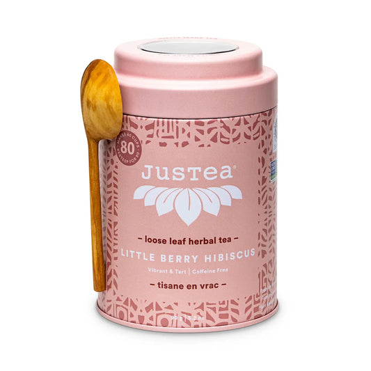 JUSTEA - Little Berry Hibiscus Tin & Spoon - Organic, Fair Herbal Tea