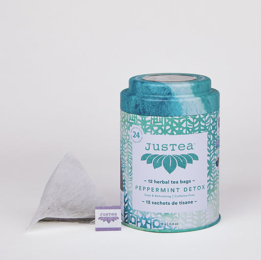 JUSTEA - Peppermint Detox Tea Bag Tin - Organic Fair-Trade Herbal Tea