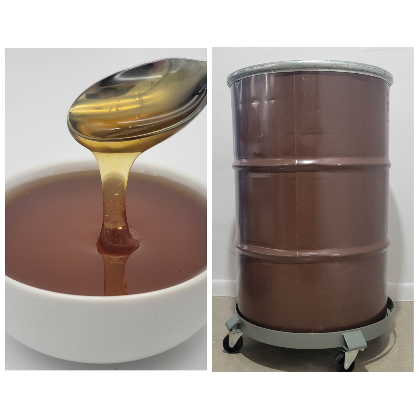 55 Gallon ( 650 lb ) Drum Raw Honey - Pure and strained - 650lb barrel - Wholesale Bulk. 650 pound Multifloral Honey. Light Amber