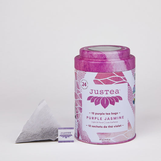 JUSTEA - Purple Jasmine Tea Bag Tin - Organic, Fair-Trade, Purple Tea
