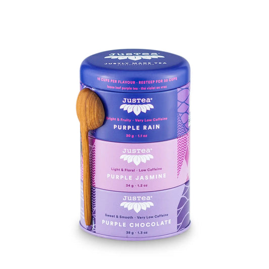 JUSTEA - Purple Tea Trio Tin & Spoon - Organic, Fair-Trade Tea