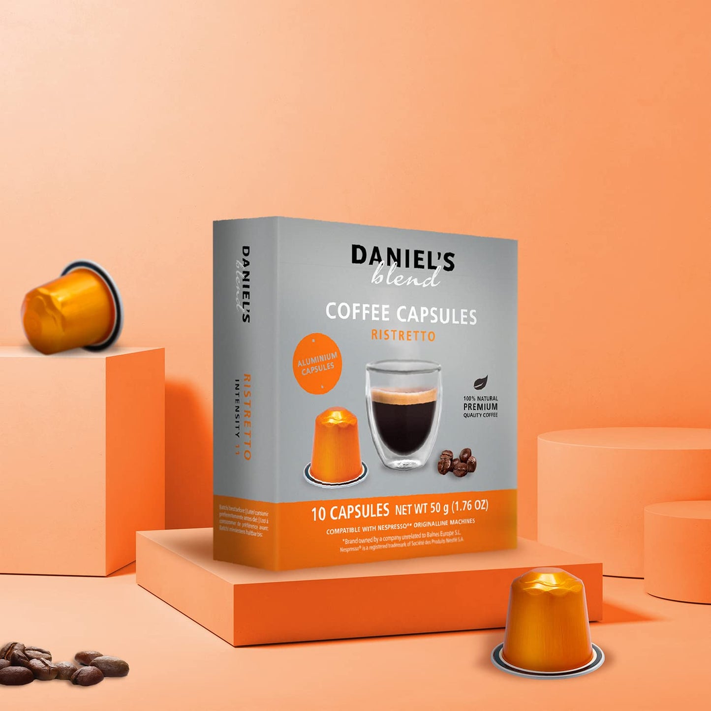 120 Ristretto Nespresso Original Compatible Coffee Pods Daniel's Blend Aluminum Capsules Nespress Compatible with  120 Coffee Pods Single Server Kosher Certified Ristretto