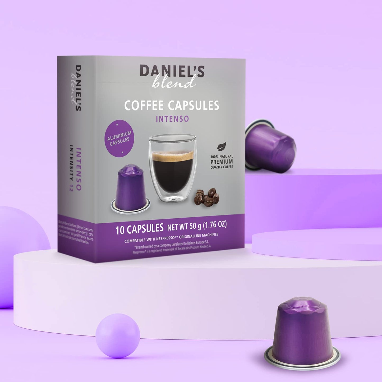 120 intenso Nespresso Original Compatible Coffee Pods Daniels Blend Espresso Aluminum Capsules Compatible with Nespresso 120 Coffee Pods Single Server Kosher Certified Intenso