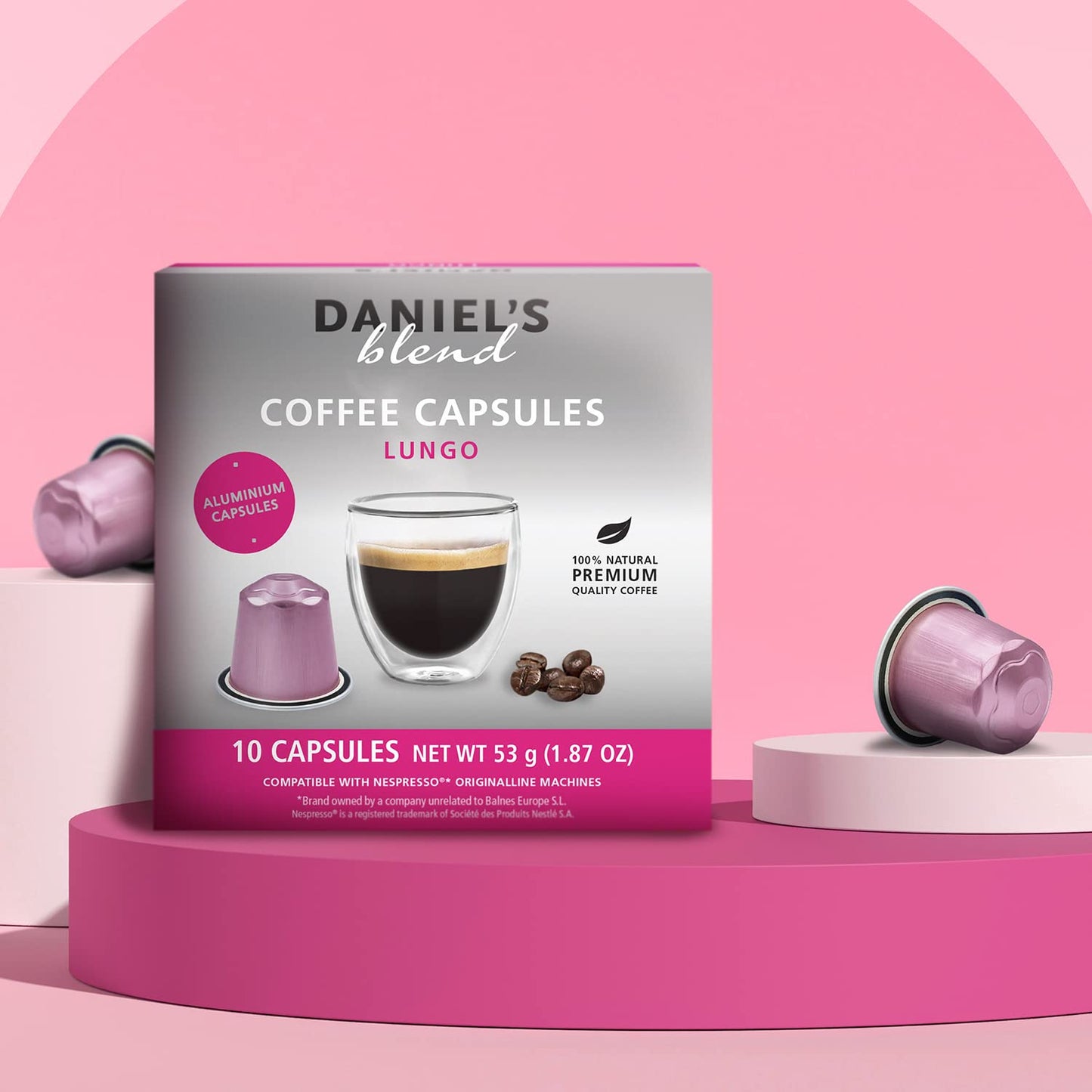 120 Lungo Nespresso Original Compatible Coffee Pods Daniels Blend Espresso Aluminum Capsules Compatible with Nespresso 120 Coffee Pods Single Server Kosher Certified Lungo