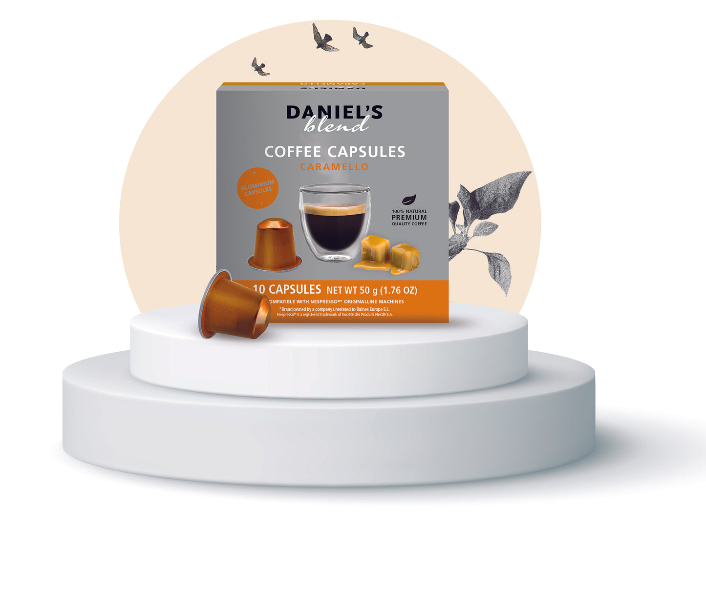 120 Caramel Nespresso Original Compatible Coffee Pods Daniels Blend Single-Serve Aluminum Coffee Pods Compatible with Nespresso Machine, Kosher Certified, 120 Pods (Caramello, 120 Pods) Flavor Caramel Flavored Infused