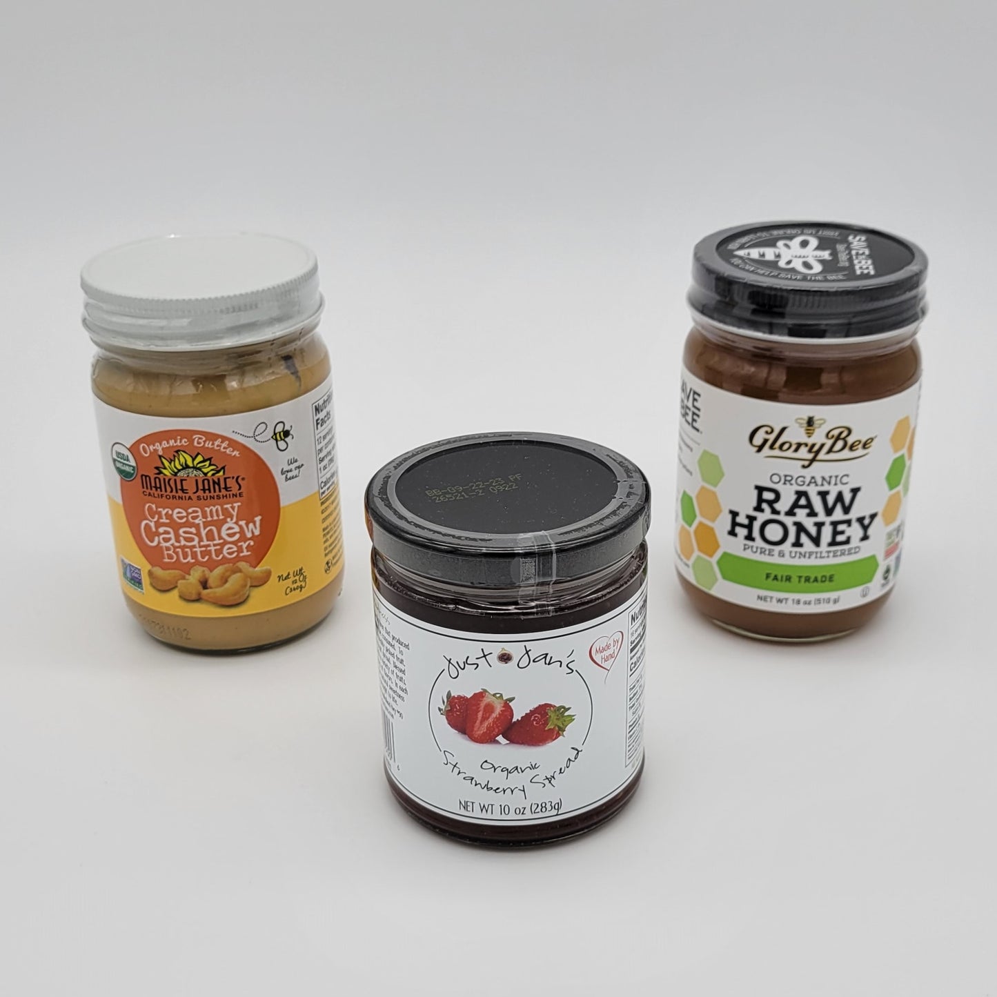 Gift Box #10 - All Organic - Cashew Butter, Fruit Spread & Honey. Glory Bee, Maisie Jane's, Just Jan's I&m