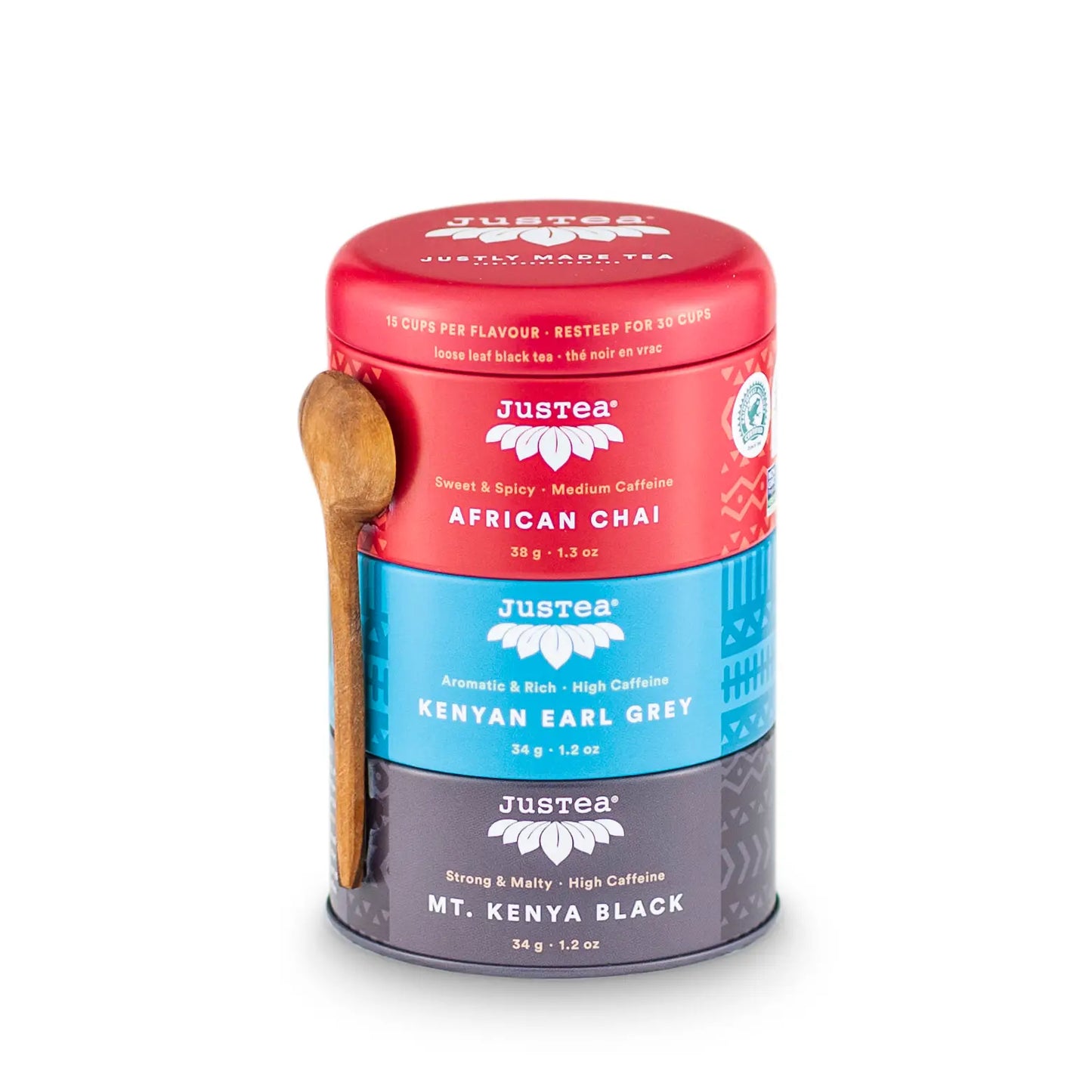 JUSTEA - Black Tea Trio Tin & Spoon - Organic, Fair-Trade Tea