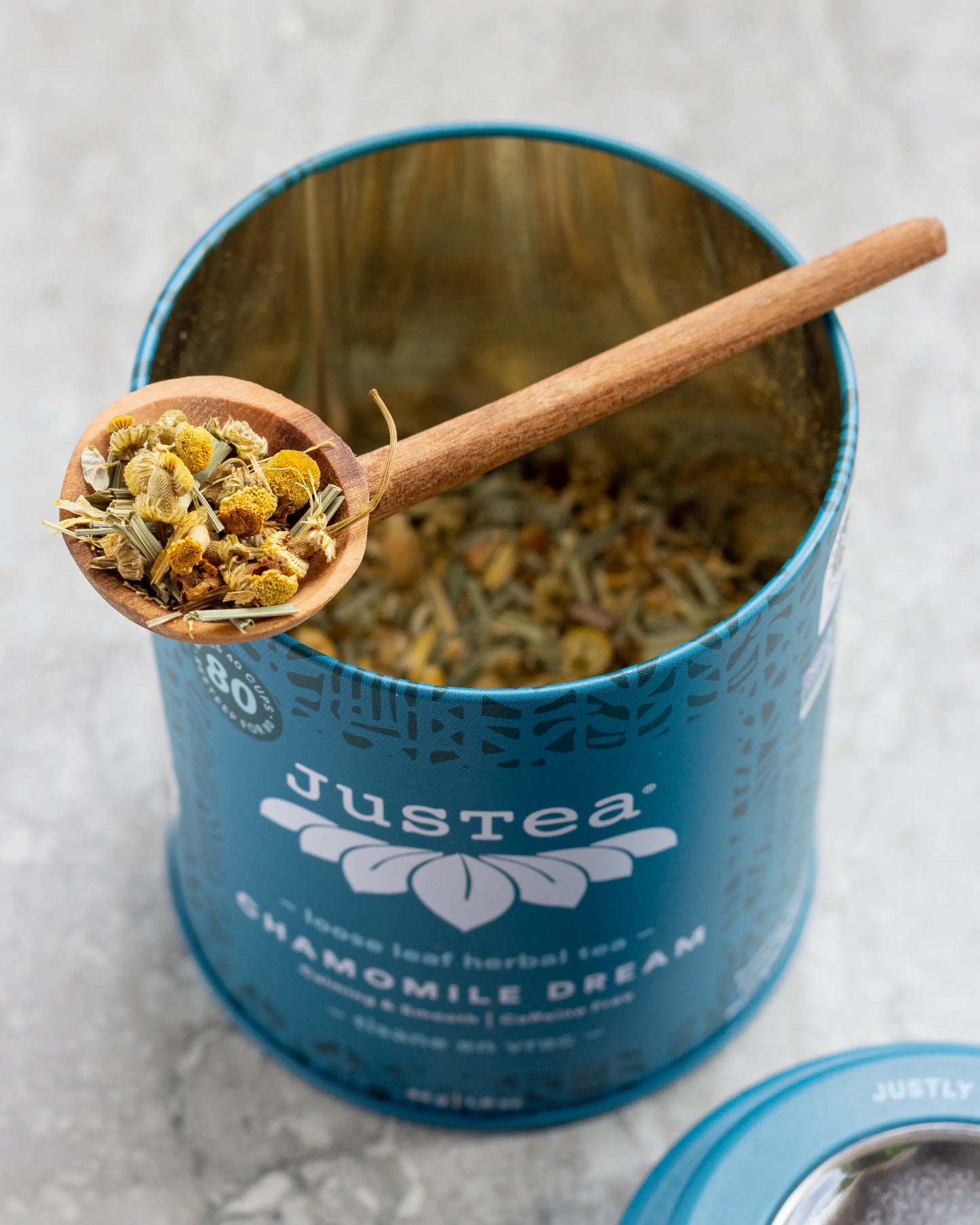 JUSTEA - Chamomile Dream Tin & Spoon - Organic, Fair-Trade Herbal Tea