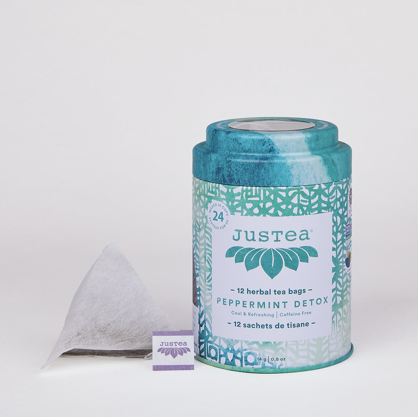 JUSTEA - Peppermint Detox Tea Bag Tin - Organic Fair-Trade Herbal Tea