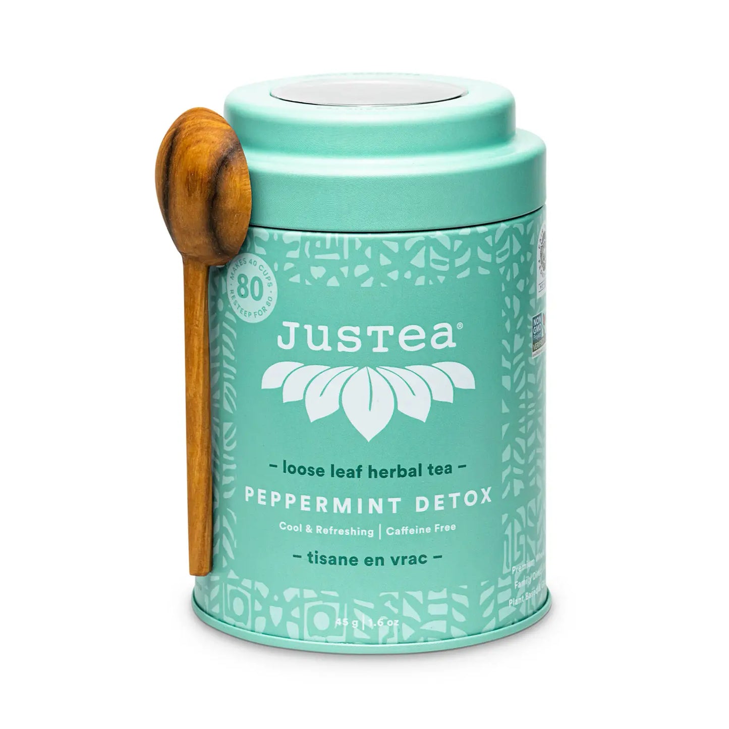 JUSTEA - Peppermint Detox Tin & Spoon- Organic, Fair-Trade Herbal Tea